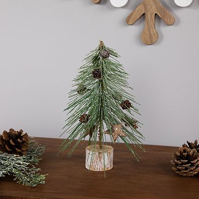 Northlight Frosted Bottle Brush Artificial Tree on Wooden Base Christmas Table Decor