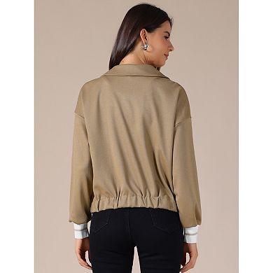 Womens Cropped Jacket Fall Casual Button Down Long Sleeve Coat