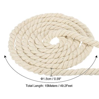 5/8 Inch x 49 Feet Natural Twisted Cotton Rope, 3 Strand Tug of War Rope with Sealing Tape