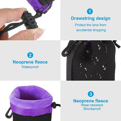 Camera lens Bag with Thick Protective Neoprene for DSLR Camera lens 3.5"x7.1", Black Purple