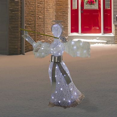 Northlight 36-Inch LED Lighted Lace Angel with Flute Outdoor Decoration