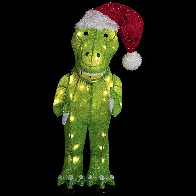 Northlight LED Lighted Tinsel Santa T-Rex Dinosaur Outdoor Decoration - 30 inches