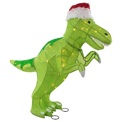 Northlight LED Lighted Tinsel Santa T-Rex Dinosaur Outdoor Decoration - 30 inches