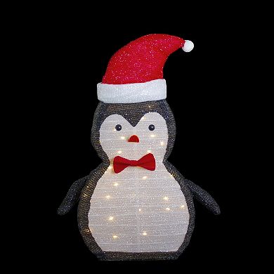 Northlight LED Lighted Tinsel Penguin with Santa Hat Outdoor Christmas Decoration 28 Inches
