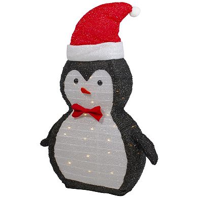 Northlight LED Lighted Tinsel Penguin with Santa Hat Outdoor Christmas Decoration 28 Inches