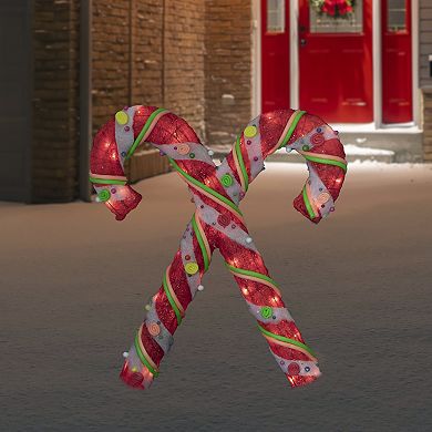 Northlight Lighted Sisal Double Candy Cane Outdoor Decoration - 26-inches