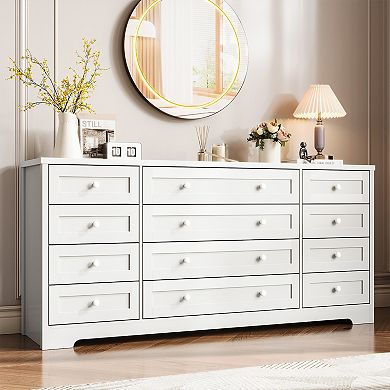 Wooden Dressers for Bedroom with 12 Drawers, Wide TV Stand Dresser for 65 Inch TV, Chest of Drawers