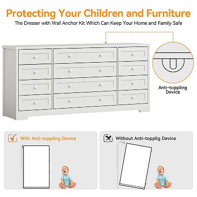 Wooden Dressers for Bedroom with 12 Drawers, Wide TV Stand Dresser for 65 Inch TV, Chest of Drawers