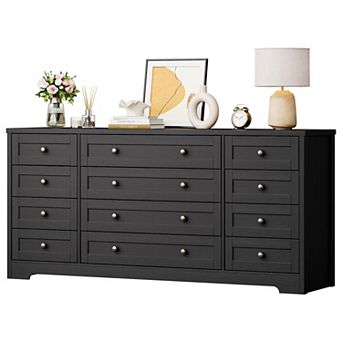 Wooden Dressers for Bedroom with 12 Drawers, Wide TV Stand Dresser for 65 Inch TV, Chest of Drawers
