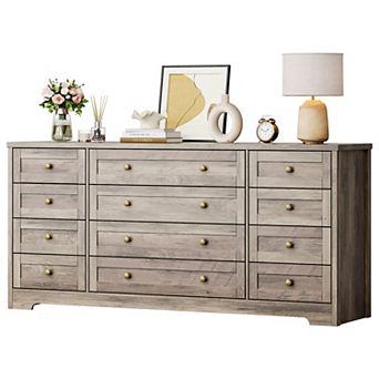 Wooden Dressers for Bedroom with 12 Drawers, Wide TV Stand Dresser for 65 Inch TV, Chest of Drawers