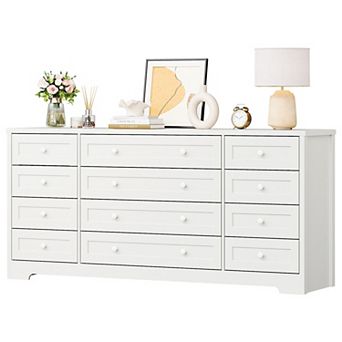 Wooden Dressers for Bedroom with 12 Drawers, Wide TV Stand Dresser for 65 Inch TV, Chest of Drawers
