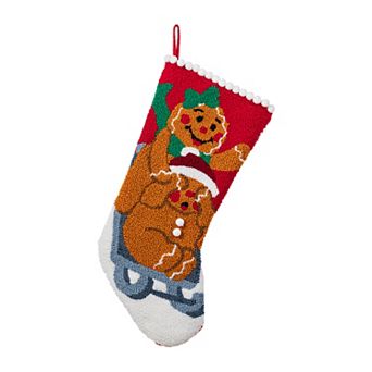 Glitzhome 21"L Hooked Stocking, Gingerbread Man Hanging Wall Decor
