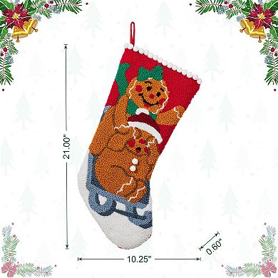 Glitzhome 21"L Hooked Stocking, Gingerbread Man Hanging Wall Decor
