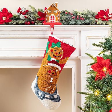 Glitzhome 21"L Hooked Stocking, Gingerbread Man Hanging Wall Decor