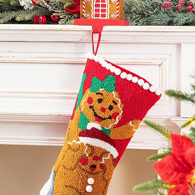 Glitzhome 21"L Hooked Stocking, Gingerbread Man Hanging Wall Decor
