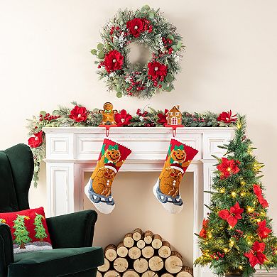 Glitzhome 21"L Hooked Stocking, Gingerbread Man Hanging Wall Decor