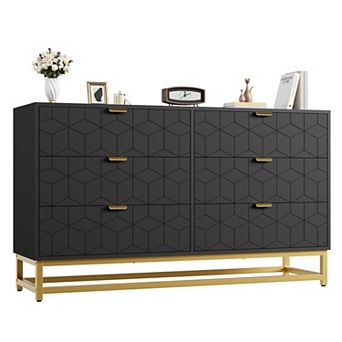 6 Drawer Dresser for Bedroom, 53.5” Large Dresser with Metal Legs, Modern Chest Organizer w/Storage