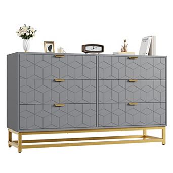 6 Drawer Dresser for Bedroom, 53.5” Large Dresser with Metal Legs, Modern Chest Organizer w/Storage