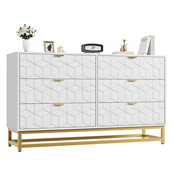 6 Drawer Dresser for Bedroom, 53.5” Large Dresser with Metal Legs, Modern Chest Organizer w/Storage