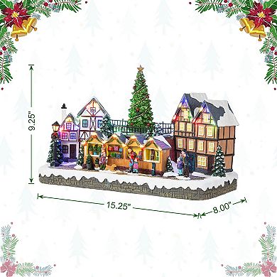 Glitzhome 15.25"L Resin Lighted Table Village Decor, Christmas Oversized Table Centerpiece