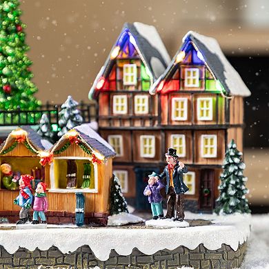 Glitzhome 15.25"L Resin Lighted Table Village Decor, Christmas Oversized Table Centerpiece