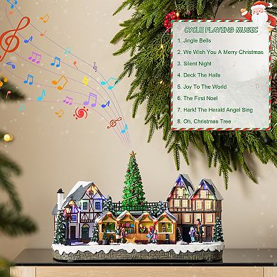 Glitzhome 15.25"L Resin Lighted Table Village Decor, Christmas Oversized Table Centerpiece