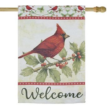 Northlight Cardinal on Holly & Berry Branch Welcome Outdoor House Flag