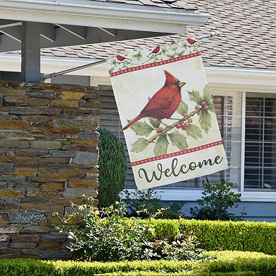 Northlight Cardinal on Holly & Berry Branch Welcome Outdoor House Flag
