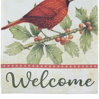 Northlight Cardinal on Holly & Berry Branch Welcome Outdoor House Flag