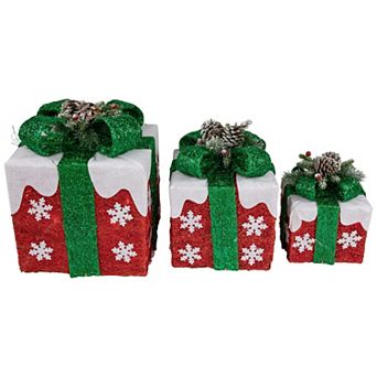 Northlight Set of 3 Lighted Gift Boxes Christmas Decorations 12-inch