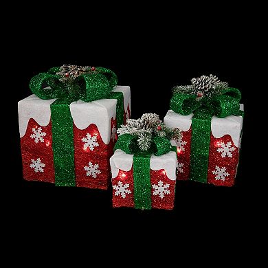 Northlight Set of 3 Lighted Gift Boxes Christmas Decorations 12-inch