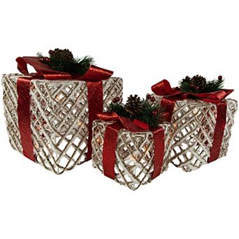 Northlight Set of 3 Lighted Rope Gift Box Christmas Decorations 9.75 Inches