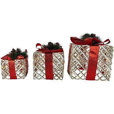 Northlight Set of 3 Lighted Rope Gift Box Christmas Decorations 9.75 Inches