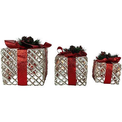 Northlight Set of 3 Lighted Rope Gift Box Christmas Decorations 9.75 Inches