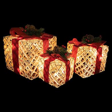 Northlight Set of 3 Lighted Rope Gift Box Christmas Decorations 9.75 Inches