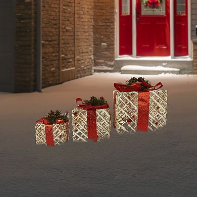 Northlight Set of 3 Lighted Rope Gift Box Christmas Decorations 9.75 Inches