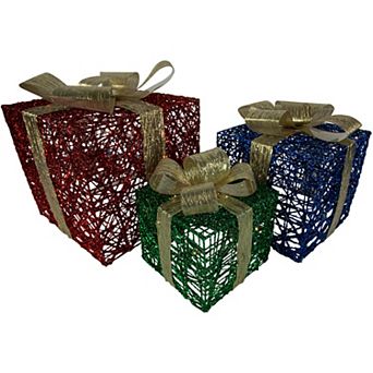 Northlight Set of 3 Lighted Gift Boxes Christmas Decorations 9.75 inches