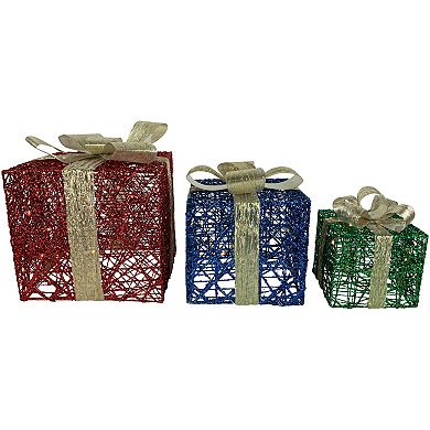 Northlight Set of 3 Lighted Gift Boxes Christmas Decorations 9.75 inches
