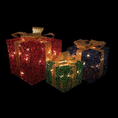 Northlight Set of 3 Lighted Gift Boxes Christmas Decorations 9.75 inches