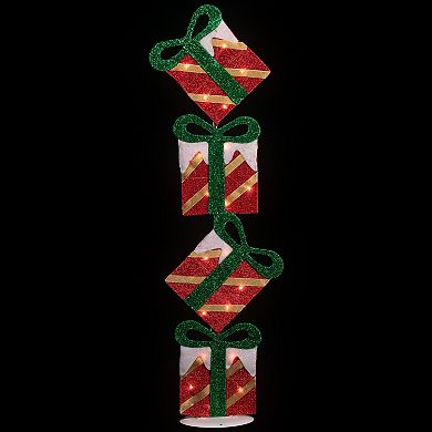 Northlight Lighted Tinsel Stacked Gift Box Outdoor Decoration 43-Inch