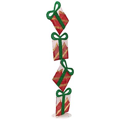 Northlight Lighted Tinsel Stacked Gift Box Outdoor Decoration 43-Inch