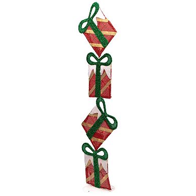 Northlight Lighted Tinsel Stacked Gift Box Outdoor Decoration 43-Inch