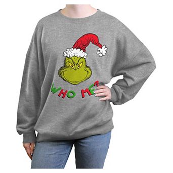 Juniors' Dr. Seuss The Grinch Who Me? Long Sleeve Fleece Pullover