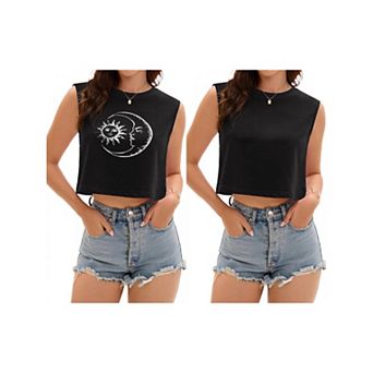 2 Packs Crop Tops for Women Casual Loose Tank Top Crewneck Sleeveless Shirts Basic Tees