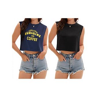 2 Packs Crop Tops for Women Casual Loose Tank Top Crewneck Sleeveless Shirts Basic Tees