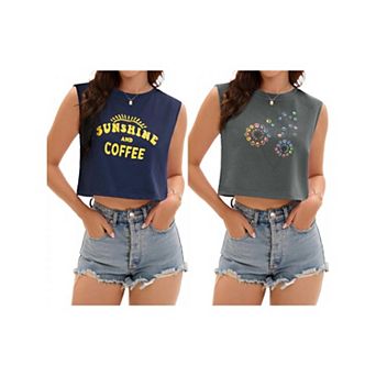 2 Packs Crop Tops for Women Casual Loose Tank Top Crewneck Sleeveless Shirts Basic Tees