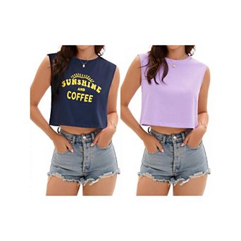 2 Packs Crop Tops for Women Casual Loose Tank Top Crewneck Sleeveless Shirts Basic Tees