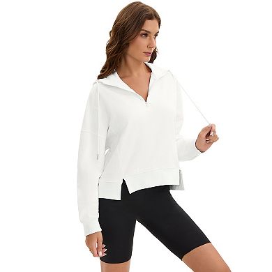 Womens Cropped Hoodie Long Sleeve Half Zip Pullover Oversized Sweatshirts Fall Winter Outfits