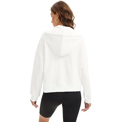 Womens Cropped Hoodie Long Sleeve Half Zip Pullover Oversized Sweatshirts Fall Winter Outfits