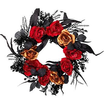 Northlight 22 in Unlit Roses with Mixed Foliage Artificial Wreath